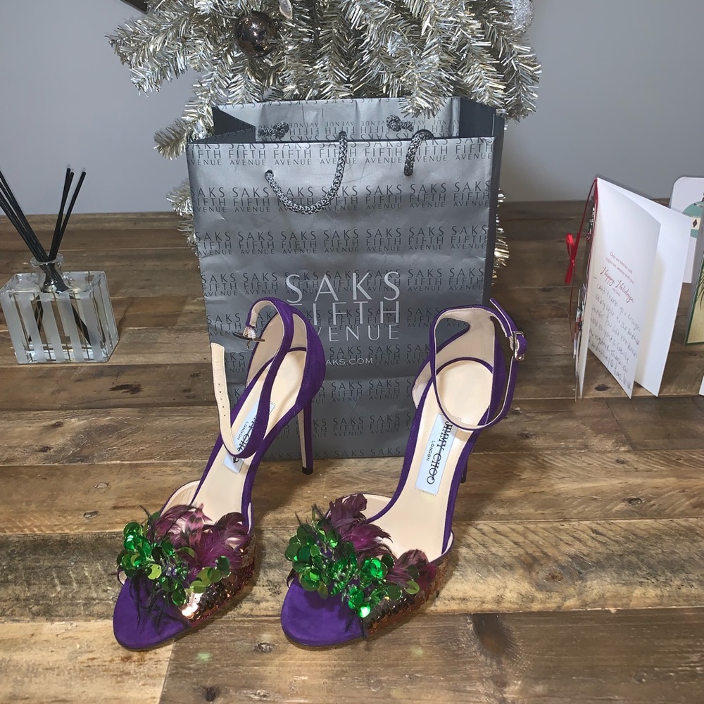 Jimmy Choo Annie Sequin & Feather Embellish Sandal - Picture 4 of 8